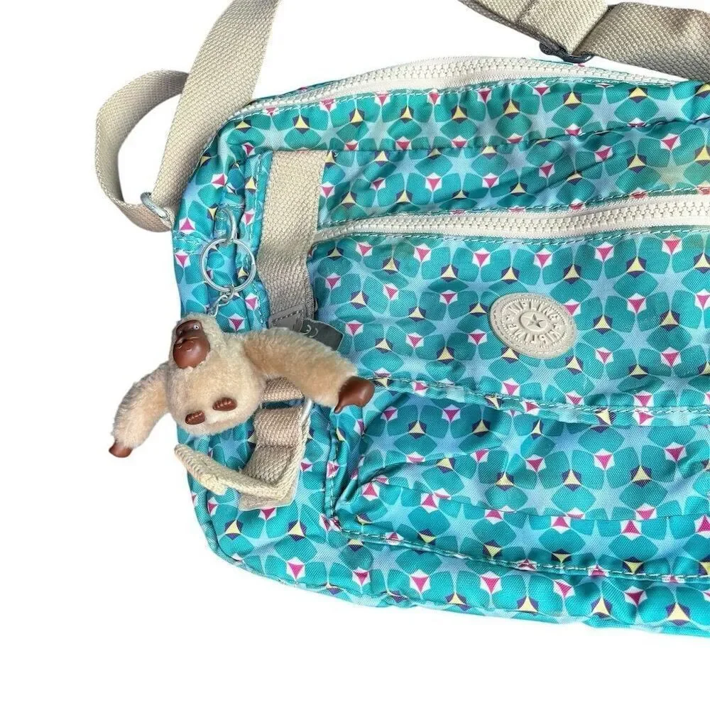 Kipling Crossbody Bag‎ Clover Blue Geometric with Monkey Keychain